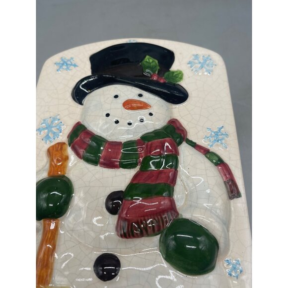 New Debco Stoneware Loaf Baking Dish Snowman Lid Wall Hanging Christmas READ - Picture 3 of 11